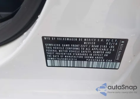 2016 Volkswagen Jetta 1.8T Sport из США, поврежденный, VIN 3VWD17AJ5GM342014